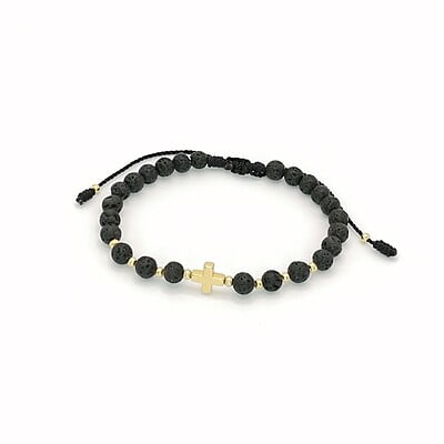 Pulsera Caballero Piedra Volcánica Cruz