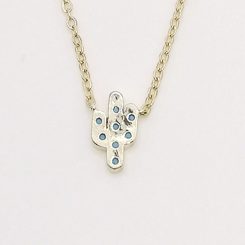 Collar Dije Cactus Puntos Azul Collar Dije Cactus Puntos Azul