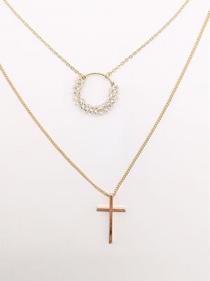 Collar Dije De Cruz Y Anillo Chaquira